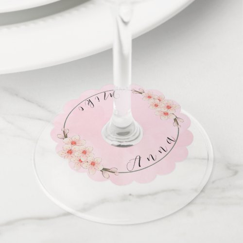 Personalized Pink Wine Glass Tags for Wedding Cele
