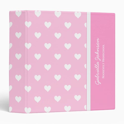 Personalized Pink With White Heart Binder