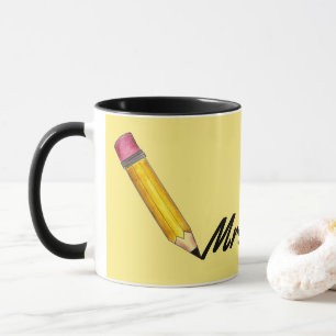 Personalized Pink Yellow #2 Pencil School Teacher Mug