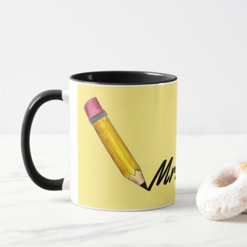 Personalized Pink Yellow 2 Pencil School Teacher Mug