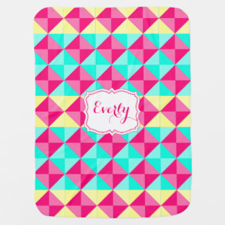 Personalized Pink Yellow Aqua Triangle Pattern Baby Blanket