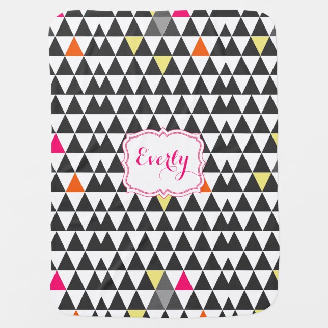 Personalized Pink Yellow Aqua Triangle Pattern Receiving Blanket (Front)