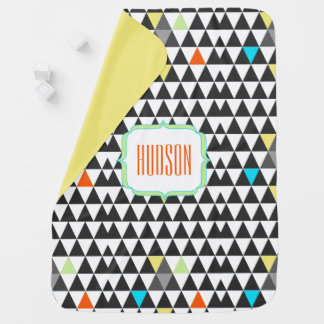 Personalized Pink Yellow Aqua Triangle Pattern Swaddle Blanket