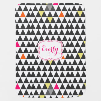 Personalized Pink Yellow Aqua Triangle Pattern Swaddle Blanket