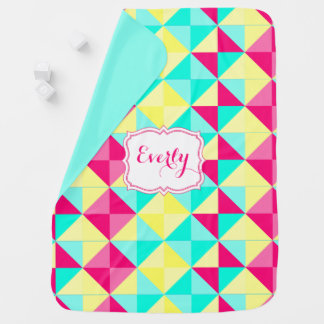 Personalized Pink Yellow Aqua Triangle Pattern Swaddle Blanket