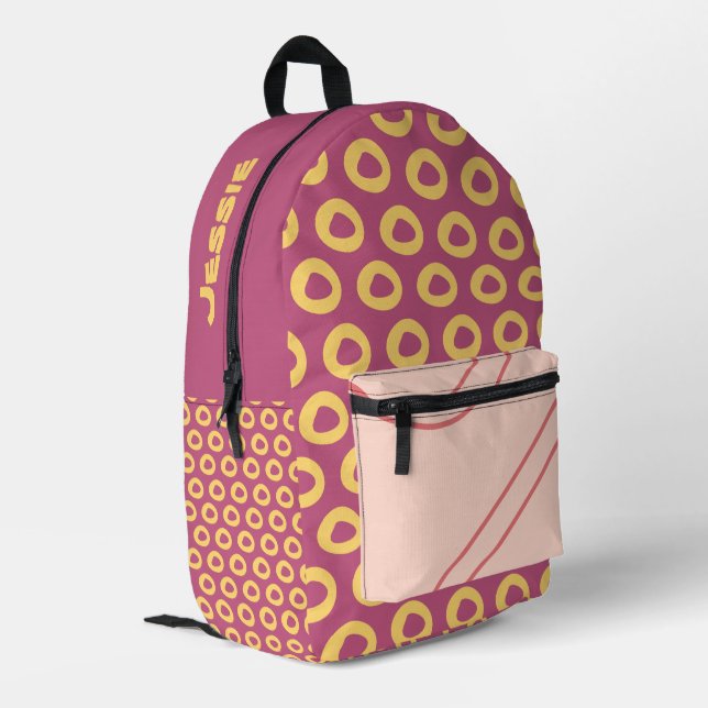 Personalized Pink/Yellow Fun Colours Printed Backpack (Back Corner Left)