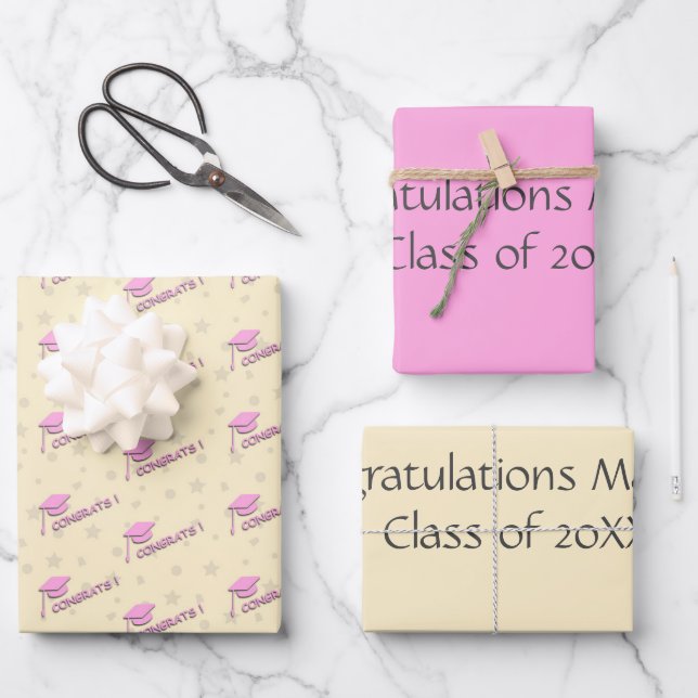 Personalized Pink Yellow Graduation High School Wrapping Paper Sheets (Front)