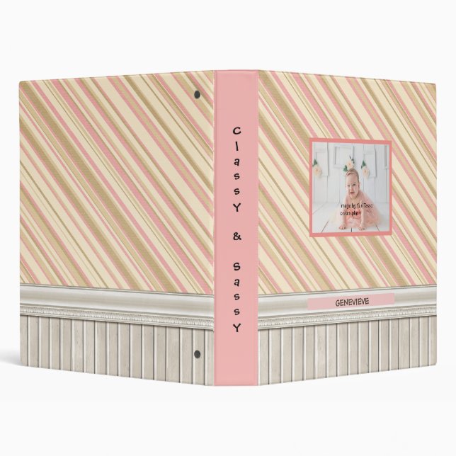Personalized Pink, Yellow & Gray Classy & Sassy 3 Ring Binder (Background)