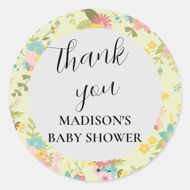 Personalized Pink Yellow Green Florals  Classic Round Sticker (Front)