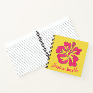 Personalized Pink Yellow Hibiscus Flower Tropical Notebook