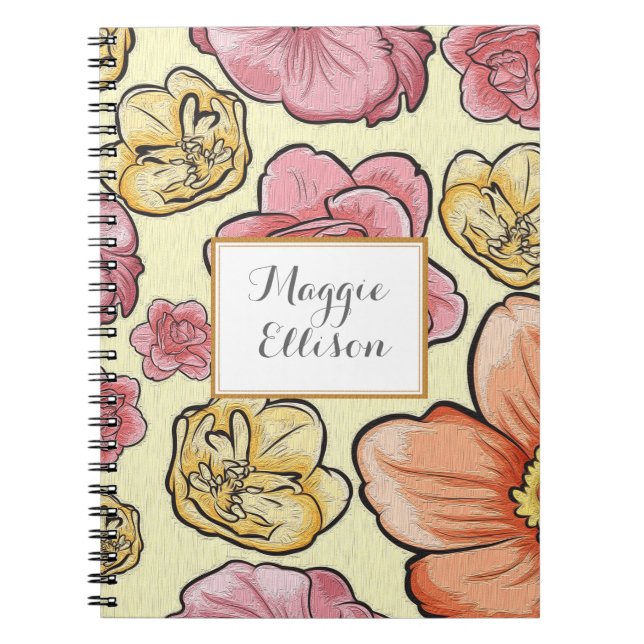 Personalized Pink Yellow Orange Floral Journal (Front)