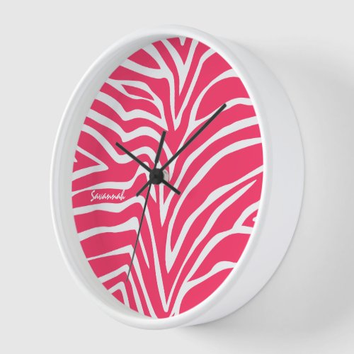 Personalized Pink Zebra Wall Clock