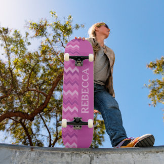 Personalized Pink Zig Zag Fun and Edgy Skateboard
