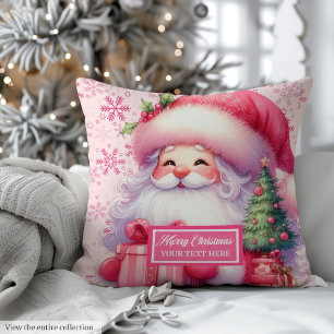 Personalized Pinkmas Pillow Pink Santa Christmas
