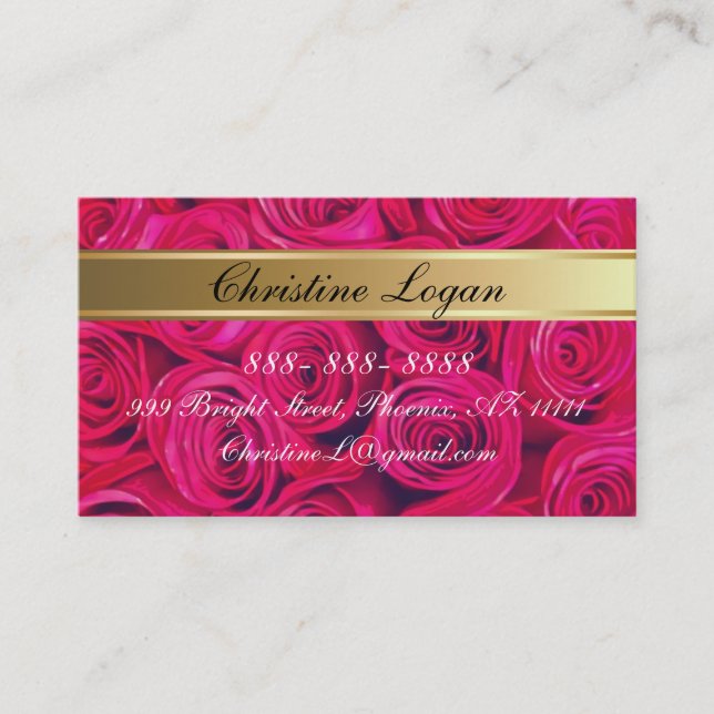 Personalized PinkRoses Business Cards, 100 pack Card (Front)
