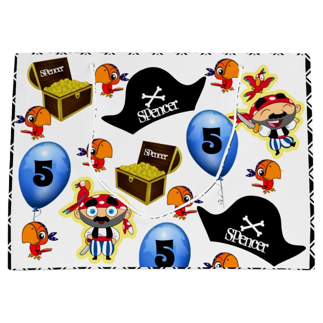 Personalized Pirate Birthday Large Gift Bag (Front)