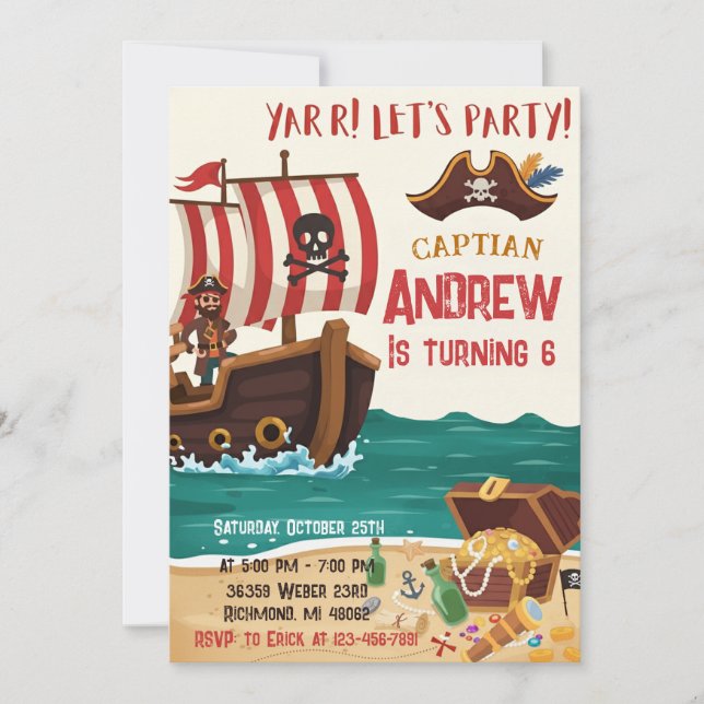 Personalized Pirate Birthday Party Invitation Card (Front)