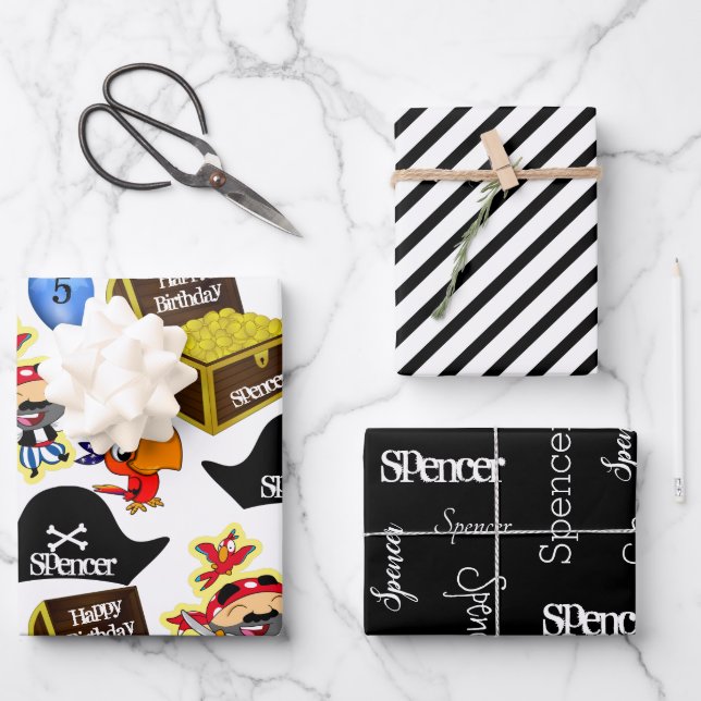 Personalized Pirate Birthday Wrapping Paper Sheets (Front)