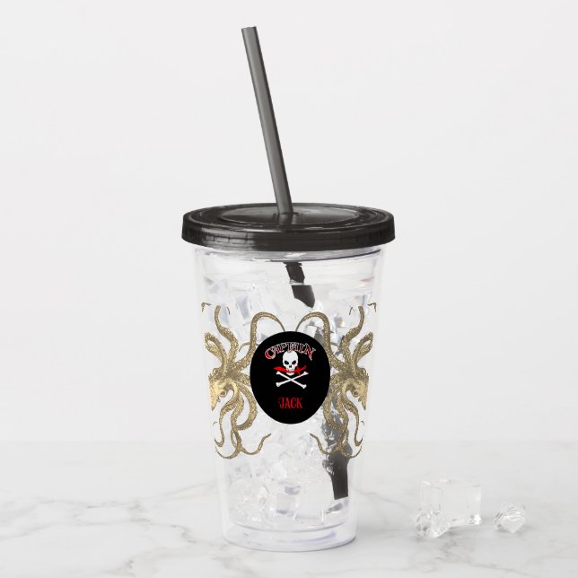 Personalized Pirate Captain  Acrylic Tumbler (Front Ice)