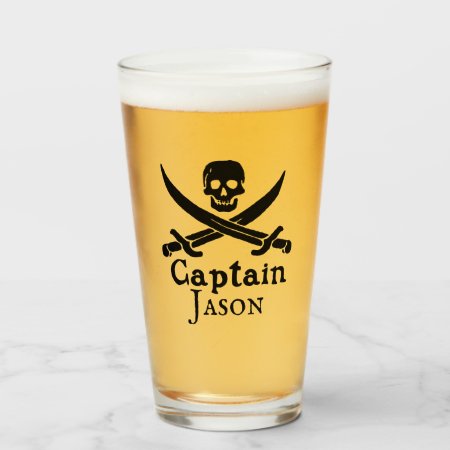 Personalized Pirate Captain Glass Cup