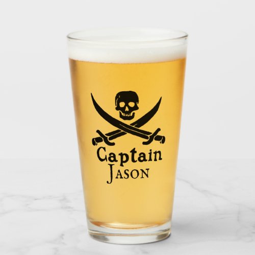 Personalized Pirate Captain Glass Cup