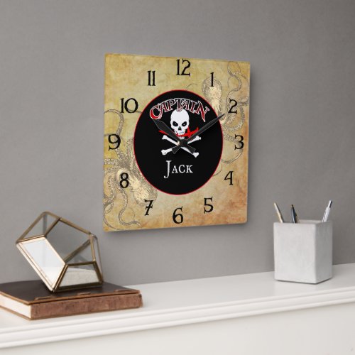 Personalized Pirate Captain Square Wall Clock