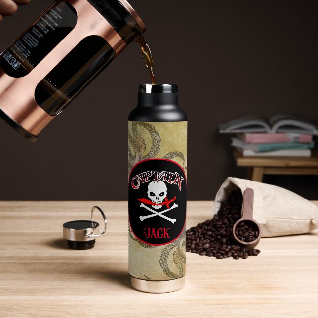Personalized Pirate Captain Water Bottle (Coffee)