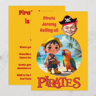 Personalized Pirate Caricature Design with Beach  Invitation