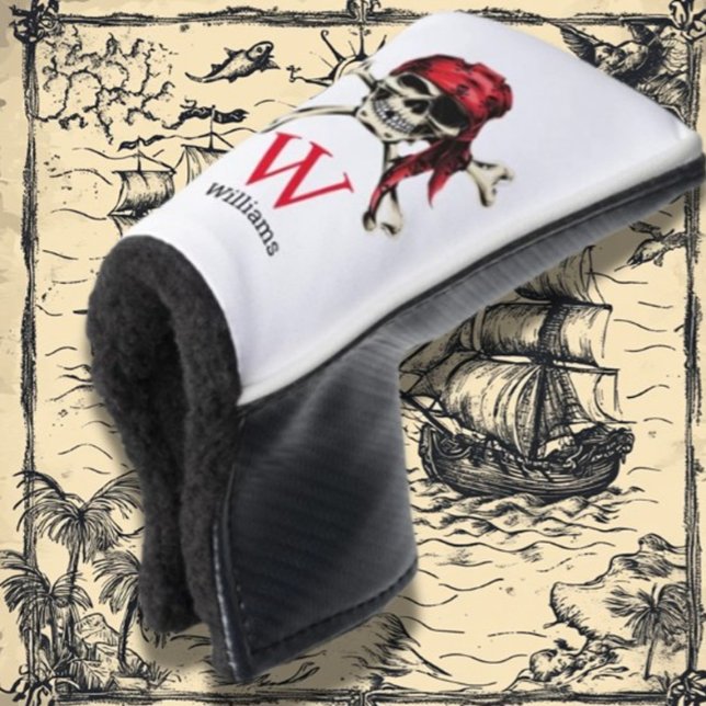 Personalized Pirate  Golf Head Cover (Protect your clubs in style with a Pirate Skull Monogram Golf Head Cover. )