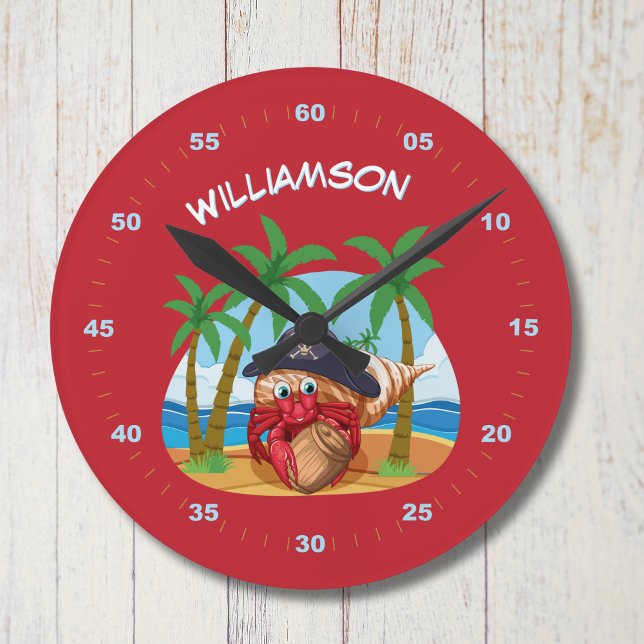 Personalized Pirate Hermit Crab Kids Wall Clock  (Creator Uploaded)