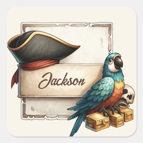 Personalized Pirate Parrot Sticker _ Custom Name 