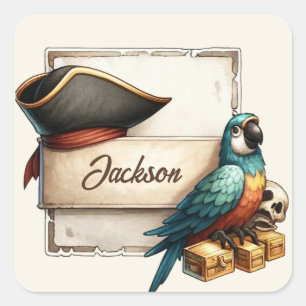 Personalized Pirate Parrot Sticker - Custom Name 
