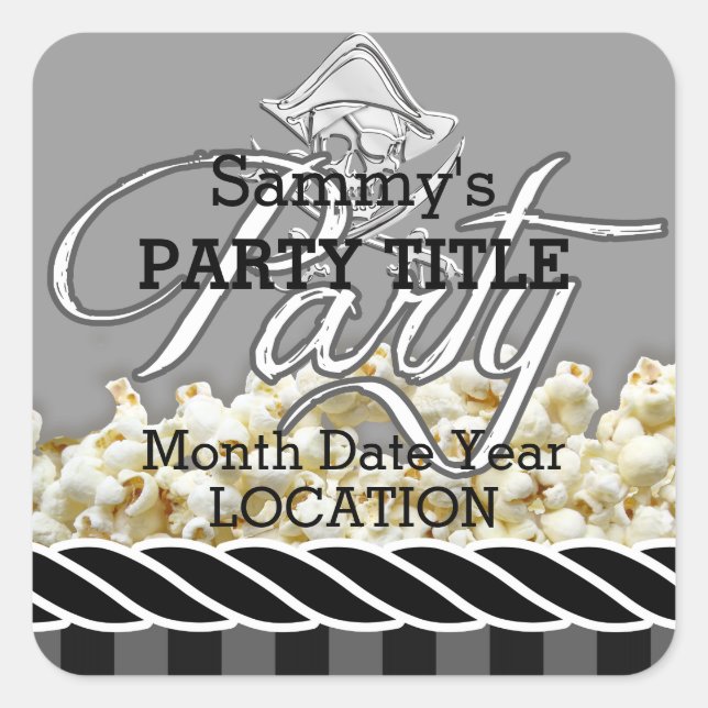 Personalized Pirate Party Square Sticker (Front)