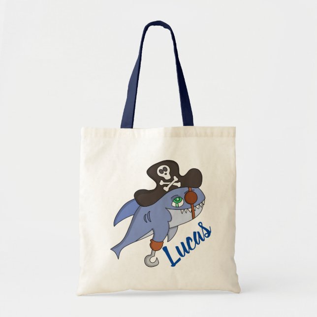 Personalized Pirate Shark -  Add Your Name Tote Bag (Front)
