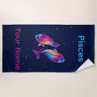 Personalized Pisces Astrology Sign Beach Towel