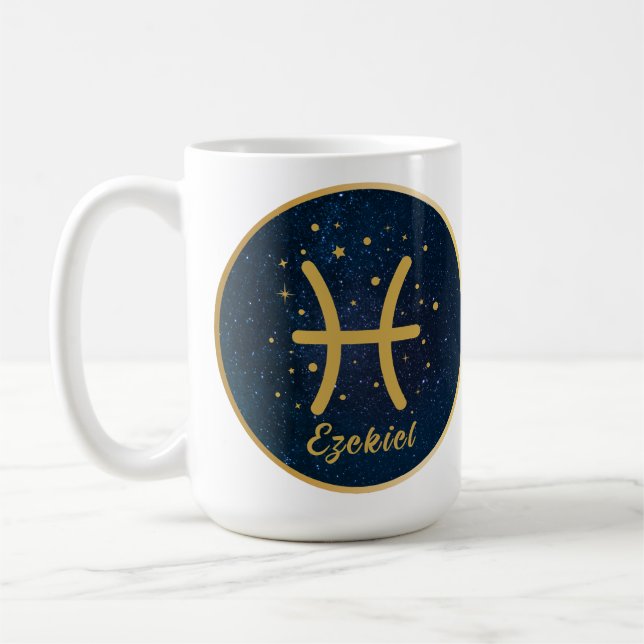 Personalized Pisces twin fish zodiac symbol gold  Coffee Mug (Left)