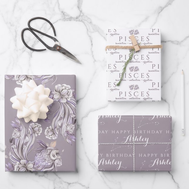 Personalized Pisces Wrapping Paper Sheets  (Front)