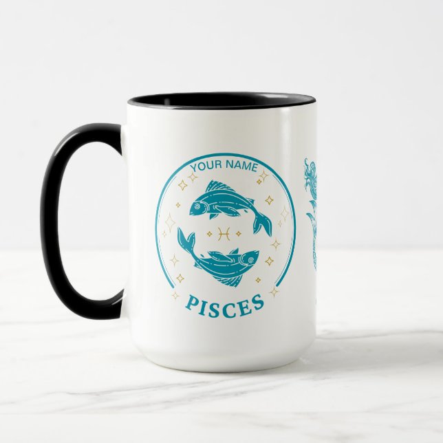 Personalized Pisces Zodiac 15 oz Coffee Mug (Left)