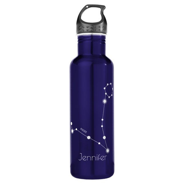 Personalized Pisces Zodiac Constellation Water Bottle (Front)