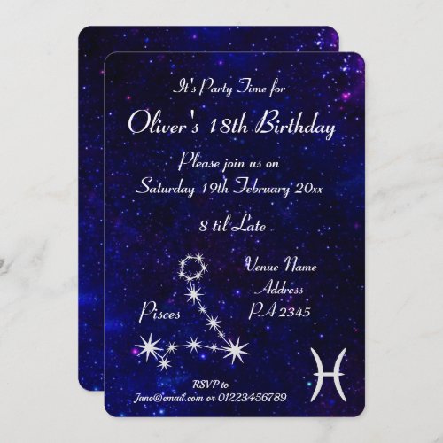 Personalized Pisces Zodiac Galaxy Party Invitation