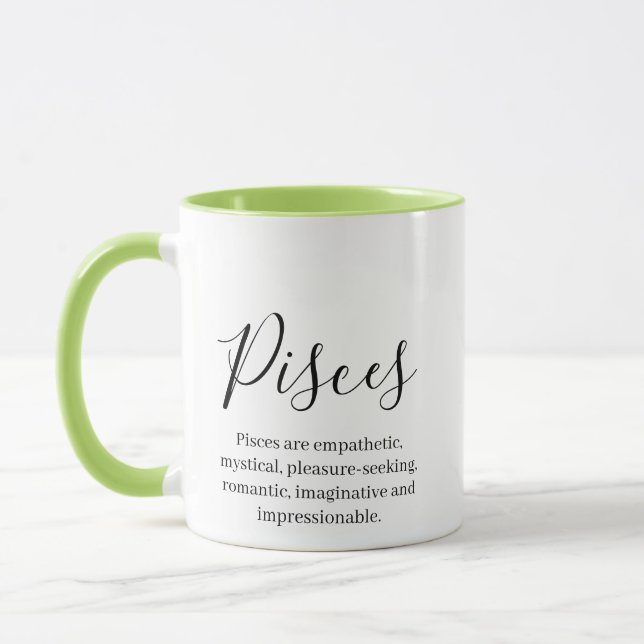 "Personalized Pisces Zodiac sign Name and traits Mug (Left)