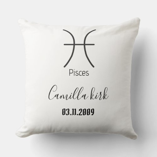 Personalized Pisces  zodiac symbol Throw Pillow