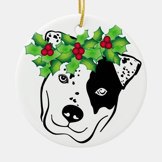 Personalized Pit Bull Christmas Ceramic Ornament (Front)