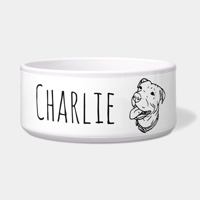 Personalized Pit Bull Dog Food or Water Dish (Front)