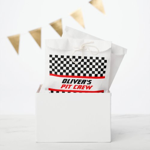 Personalized Pit Crew Checkered Flag Party Favor Bag