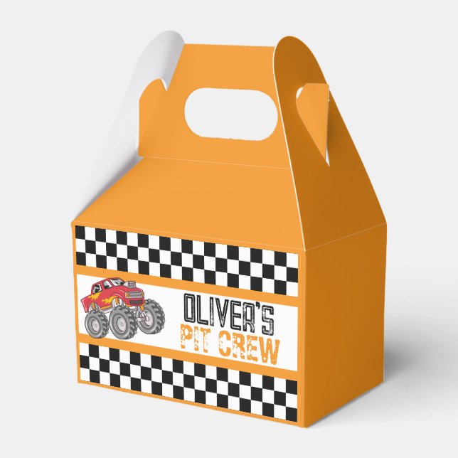 Personalized Pit Crew Checkered Flag Party Favor Boxes (Front Side)