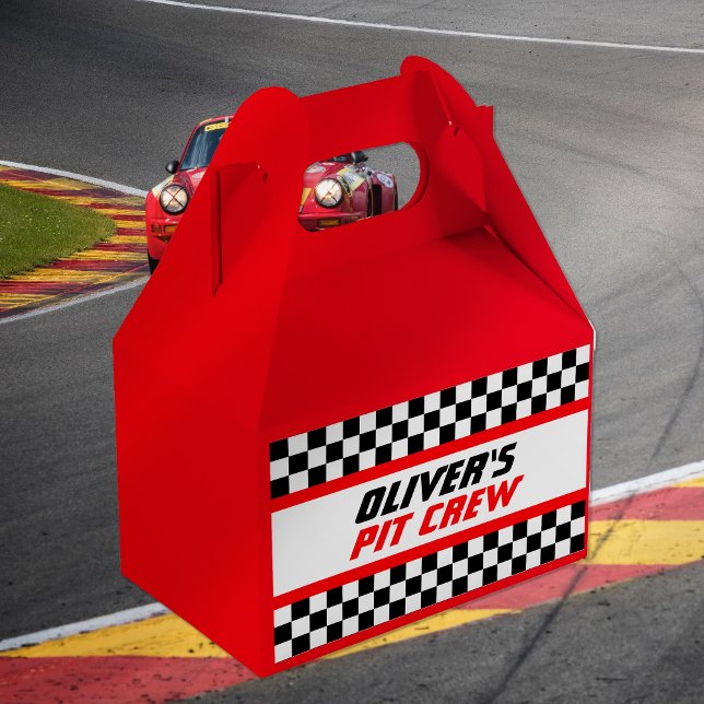 Personalized Pit Crew Checkered Flag Party Favor Boxes (Creator Uploaded)