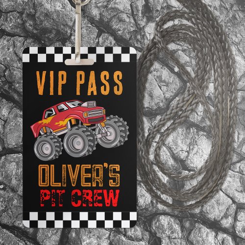 Personalized Pit Crew Monster Truck VIP Pass Badge