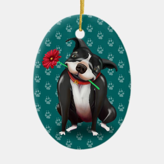 Personalized Pitbull Christmas Ornaments | Blue (Front)