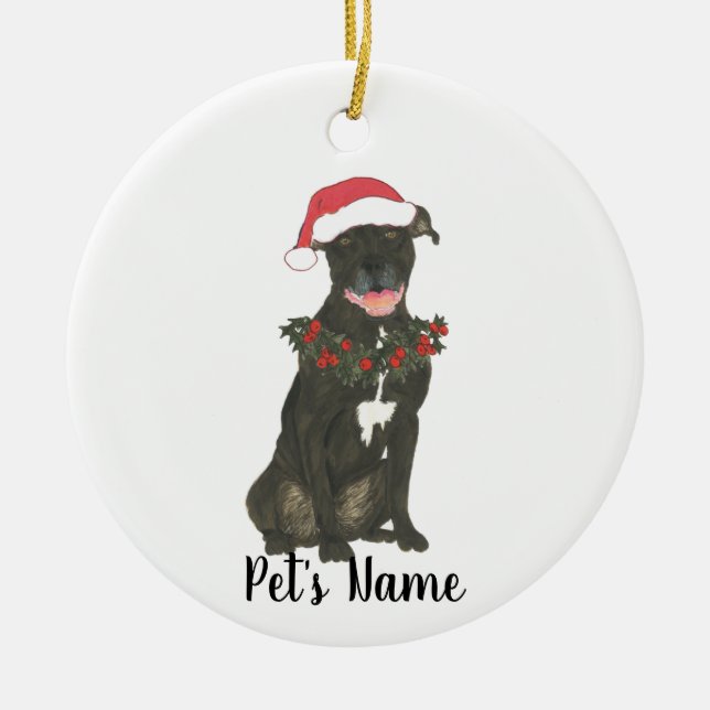 Personalized Pitbull Staffy (Black) Ceramic Ornament (Front)